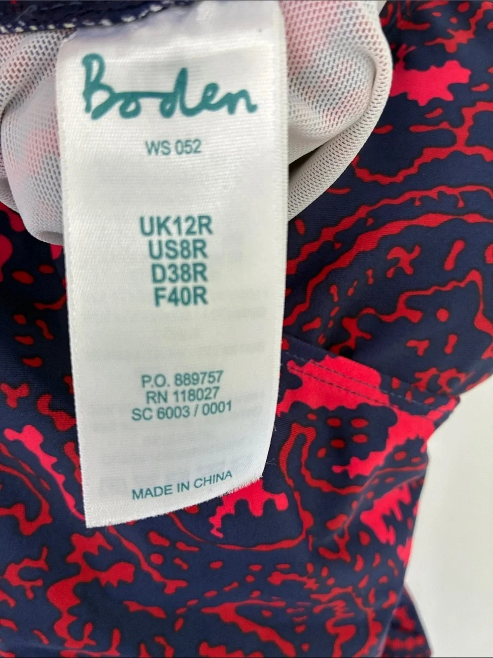 Boden Paisley One-Piece Swimsuit with V-Neck 8R